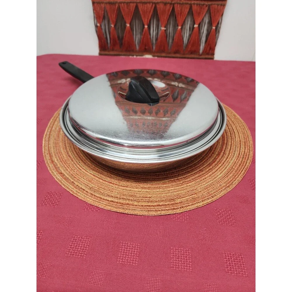 Vintage Ecko Flint Stainless Sterl 11 Inch Frying Pan W Radiant Heat Core 1950s